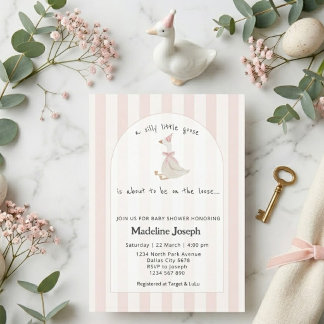 Invitation Fille au canard aquarelle rayures roses Baby Showe