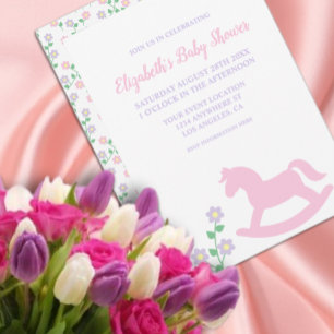Invitation Fille au cheval à bascule rose Baby Shower