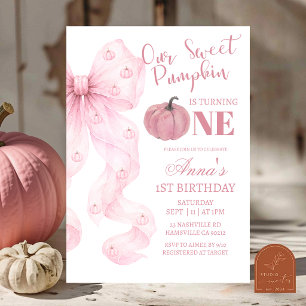 Invitation Fille au Citrouille avec Ruban Rose Anniversaire