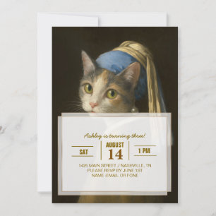 Invitation Fille au collier de perles Chat