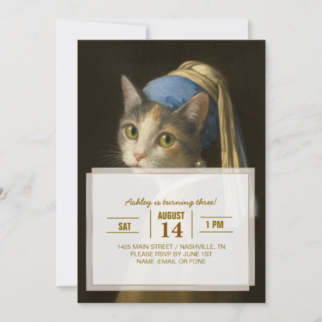 Invitation Fille au collier de perles Chat                    (Devant)