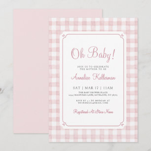 Invitation Fille au Gingham Rose Oh Baby Shower