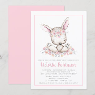 Invitation Fille au Lapin Rose en Aquarelle Baby Shower