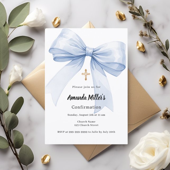 Invitation Fille au nœud bleu clair Confirmation (Créateur téléchargé)