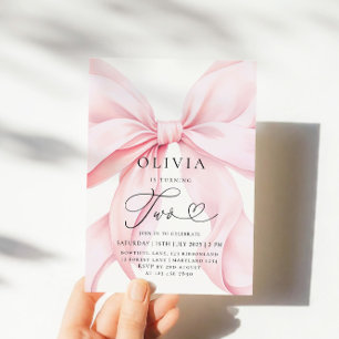 Invitation Fille au Nœud Rose Deuxième Anniversaire 