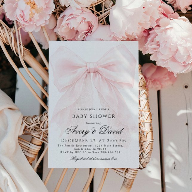Invitation Fille au Nœud Rose Fête Moderne de Bébé  (Créateur téléchargé)