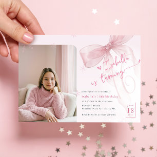 Invitation Fille au nœud rose hivernal Photo Fête d'anniversa