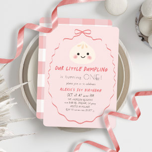 Invitation Fille au Petit Nœud Rose pour 1er Anniversaire