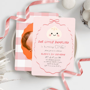 Invitation Fille au Petit Nœud Rose pour 1er Anniversaire Pho