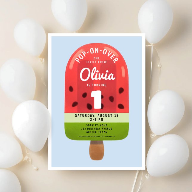 Invitation Fille au Popsicle de Melon Mignon pour son Premier (Cute Melon Popsicle Girl First Birthday Invitation)