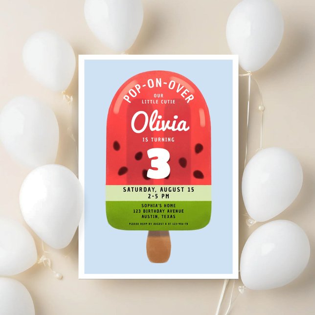 Invitation Fille au Popsicle de Melon Mignon pour son Troisiè (Cute Melon Popsicle Girl Third Birthday Invitation)