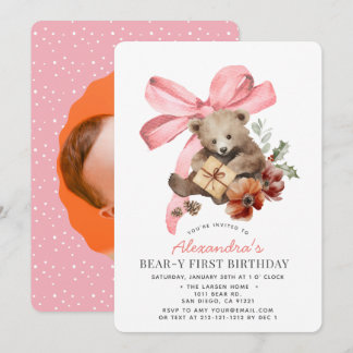 Invitation Fille au premier noeud rose Beary pour photo d'ann
