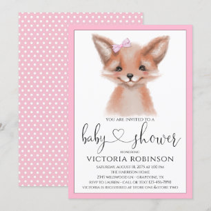 Invitation Fille au renard à l'aquarelle Baby Shower en forêt