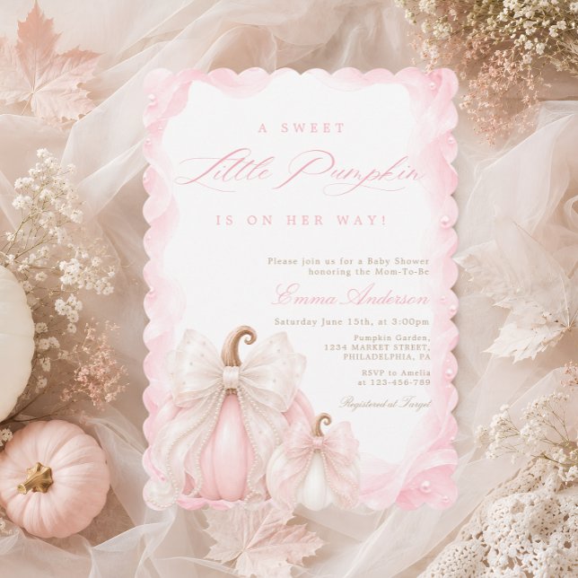 Invitation Fille au Ruban Élégant Bébé Automne Citrouille Bab (Créateur téléchargé)