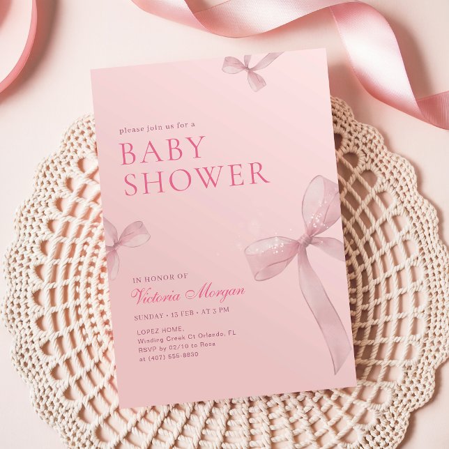 Invitation Fille au Ruban Rose Baby Shower (Créateur téléchargé)