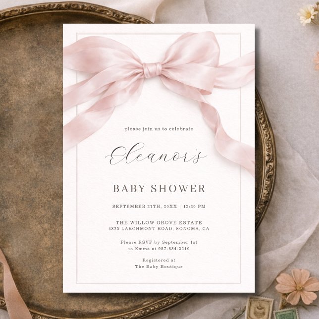Invitation Fille au Ruban Rose Coquette Baby Shower (Créateur téléchargé)
