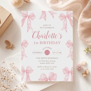 Invitation Fille au ruban rose pour son 1er anniversaire