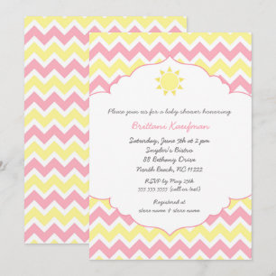 Invitation Fille au soleil jaune rose baby shower