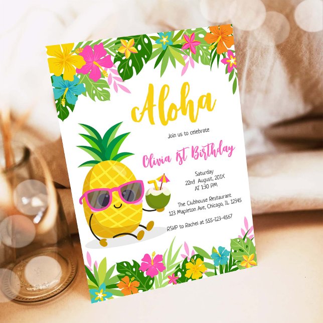 Invitation Fille aux Ananas Anniversaire Aloha Hawaï Été (Créateur téléchargé)