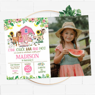 Invitation Fille aux Animaux de la Ferme Fête de la Cour de l