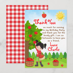 Invitation Fille aux cheveux noirs cueillant des pommes pour 