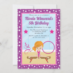 Invitation Fille aux cheveux roux mignonne Gymnaste  Annivers