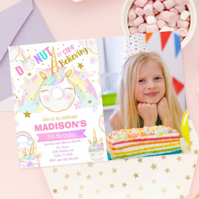 Invitation Fille aux Donuts Licorne Magique Joyeux Anniversai (Créateur téléchargé)