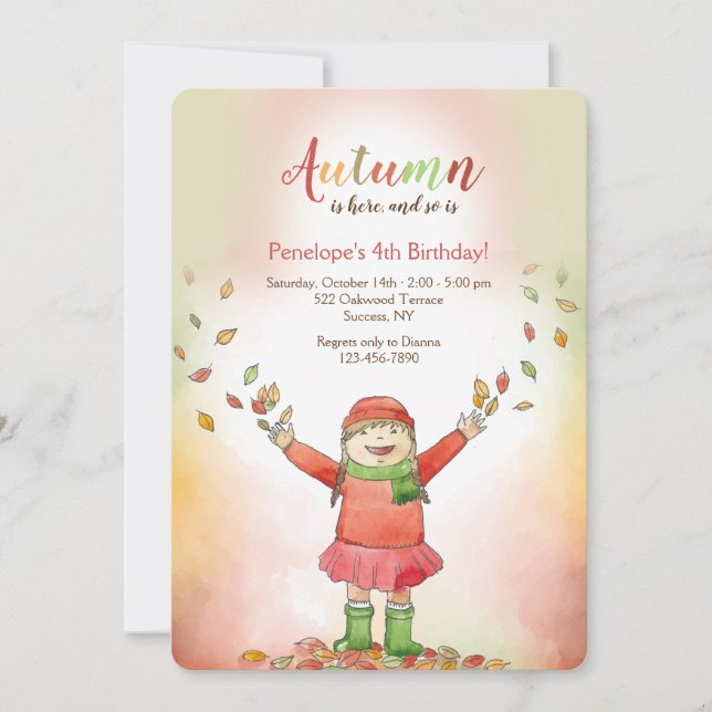 Invitation Fille aux feuilles d'automne (Devant)