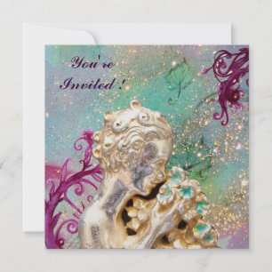 Invitation FILLE AUX FLEURS EN PAILLETTES D'OR ,Améthyste Ros