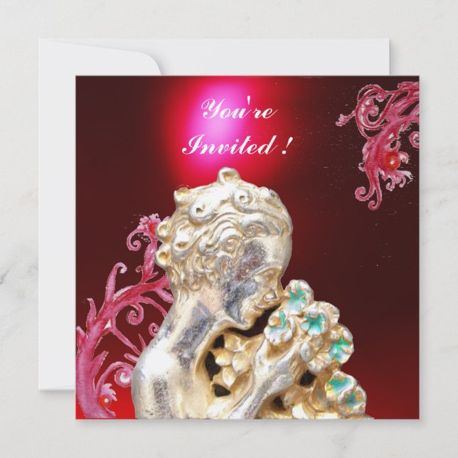 Invitation FILLE AUX FLEURS , Rouge Bourgogne Rubis (Devant)