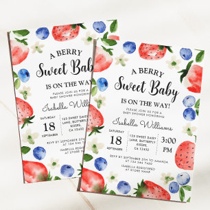 Invitation Fille aux fraises et myrtilles Berry Sweet Baby Sh
