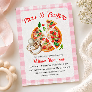 Invitation Fille aux pizzas et aux tétines Plaid rose Baby Sh