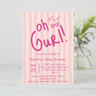 Invitation Fille aux rayures roses Oh Gurl Baby Shower