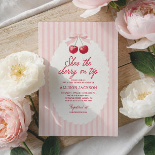 Invitation Fille avec Cerise sur le Gâteau Baby Shower