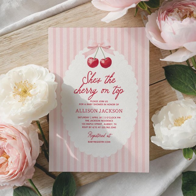 Invitation Fille avec Cerise sur le Gâteau Baby Shower (Créateur téléchargé)