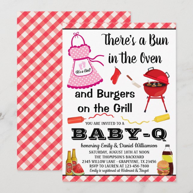 Invitation Fille avec un bébé en route Barbecue Baby Shower (Devant / Derrière)