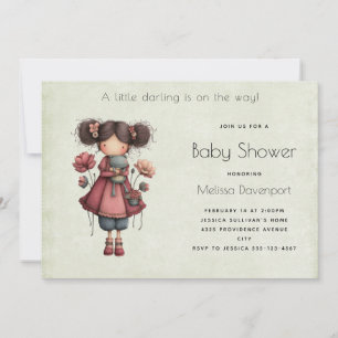 Invitation Fille avec une poupée grenouille Mignonne Baby Sho