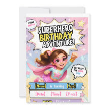 Invitation Fille Aventure Anniversaire Super-héroï