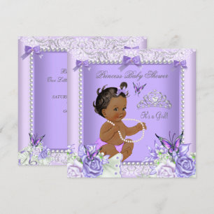 Invitation Fille Baby shower afro-américaine de lavande gris