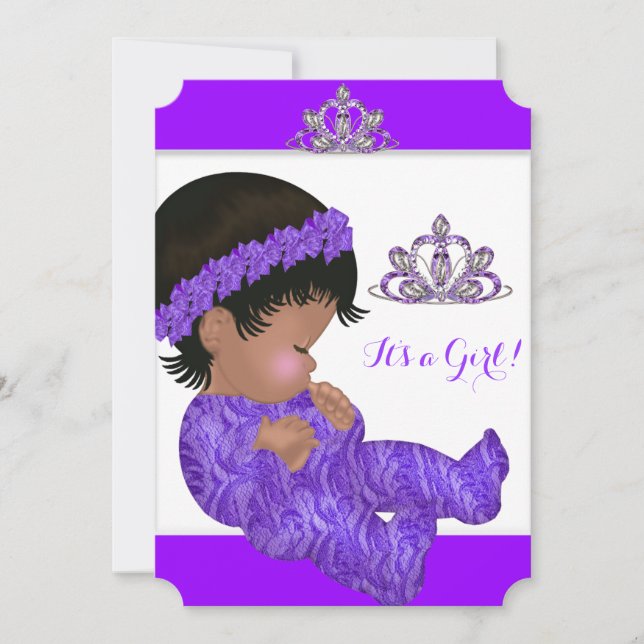 Invitation Fille Baby shower afro-américaine de princesse vio (Devant)