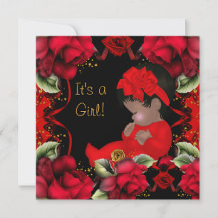 Invitation Fille Baby shower afro-américaine Rose rouge