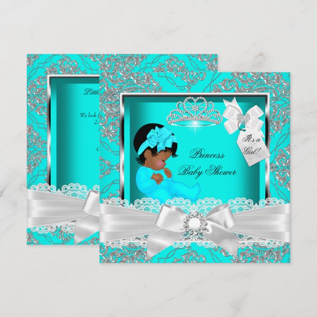 Invitation Fille Baby shower afro-américaine Turquoise (Devant / Derrière)
