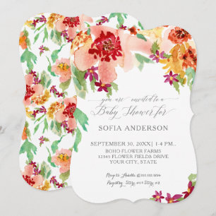 Invitation Fille Baby shower Aquarelle moderne Automne Floral