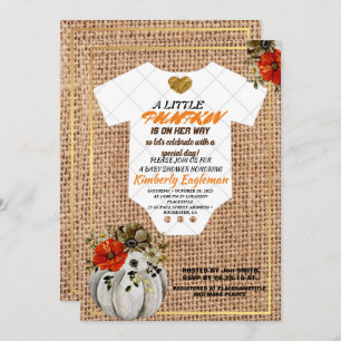 Invitation Fille Baby shower Automne Citrouille Rustique Burl
