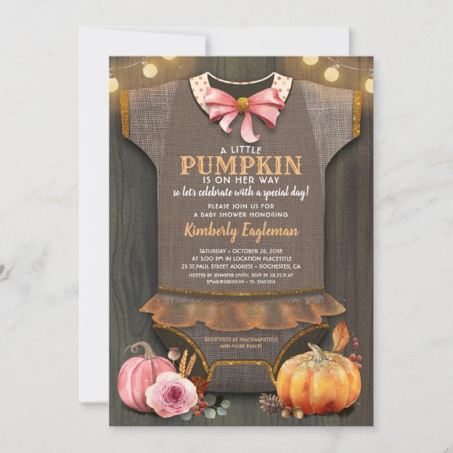 Invitation Fille Baby shower Automne Citrouille Rustique Burl (Devant)