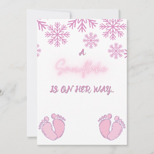 Invitation Fille Baby shower avec des flocons de neige roses  (Devant)