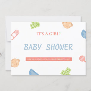 Invitation Fille Baby shower avec sonneries, blocs, vêtements