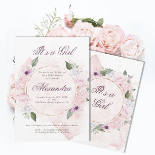 Invitation Fille baby shower Blush rose Floral
