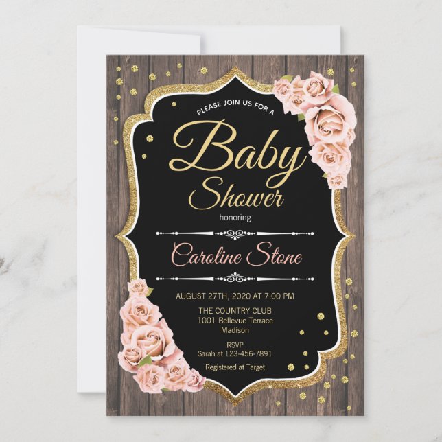 Invitation Fille Baby shower - Bois Roses Roses Roses Roses R (Devant)