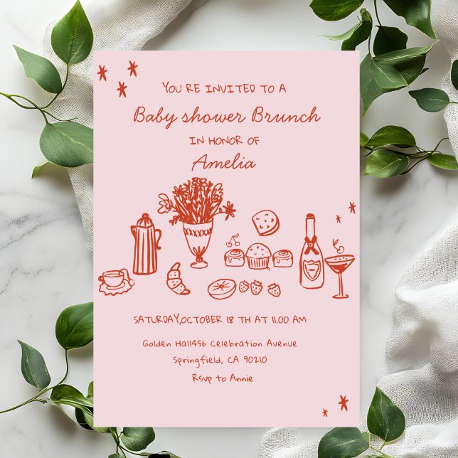 Invitation Fille  Baby Shower Brunch Dessinée à la Main (Créateur téléchargé)